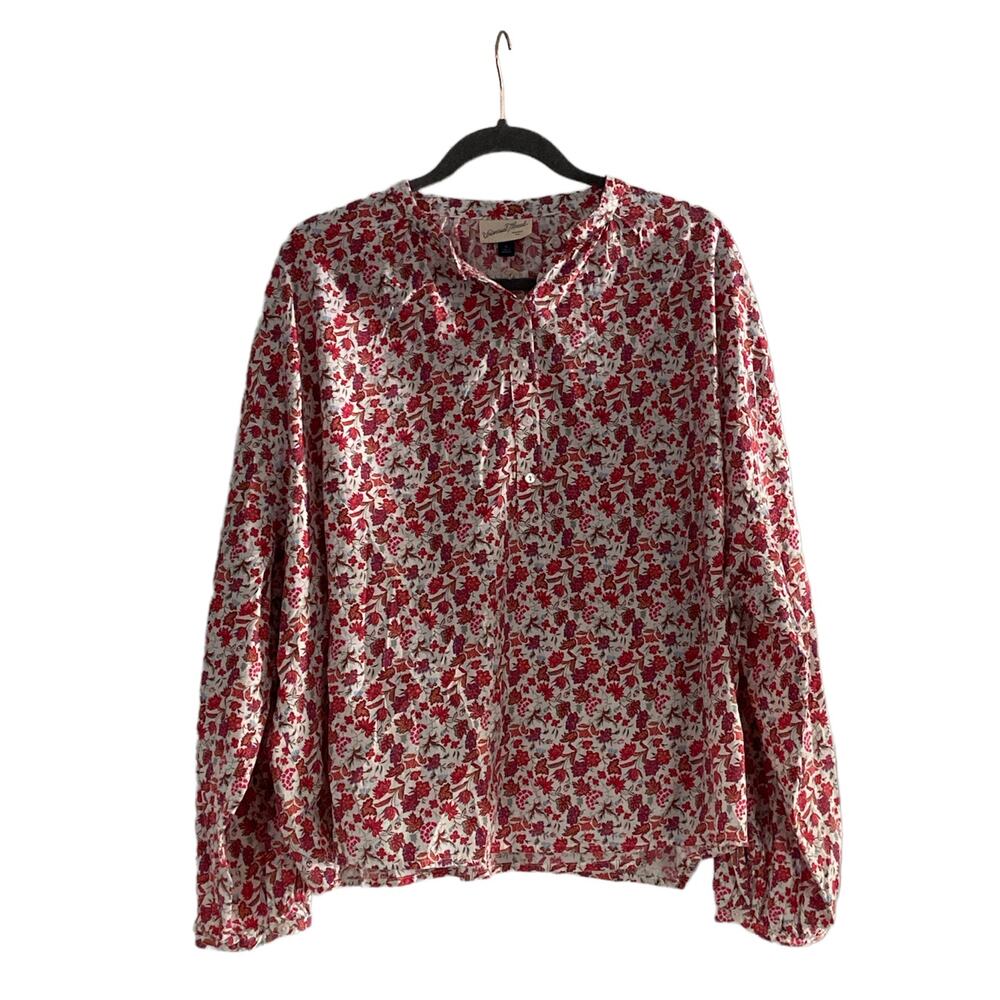 Red and Orange Floral Half Button Universal Thread Blouse XXL